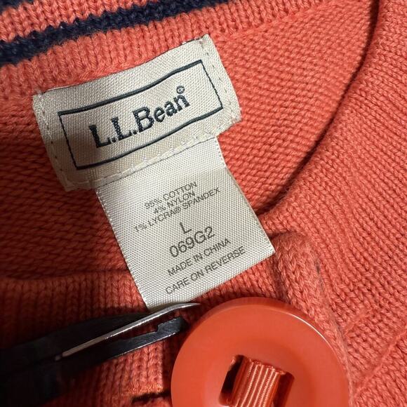 LLBean Womens Button Front Cardigan Sweater Large Coral Orange Cotton Kni - Picture 3 of 8